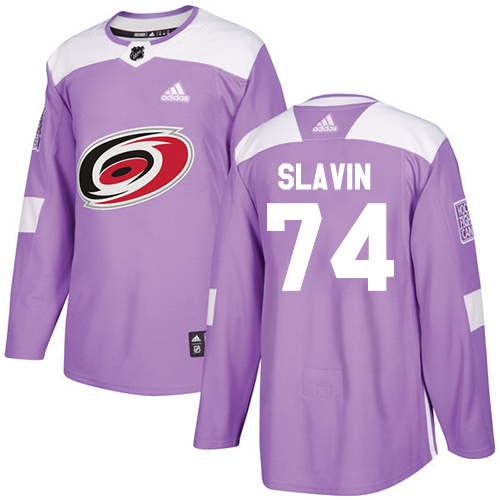 Adidas Hurricanes #74 Jaccob Slavin Purple Authentic Fights Cancer Stitched NHL Jersey